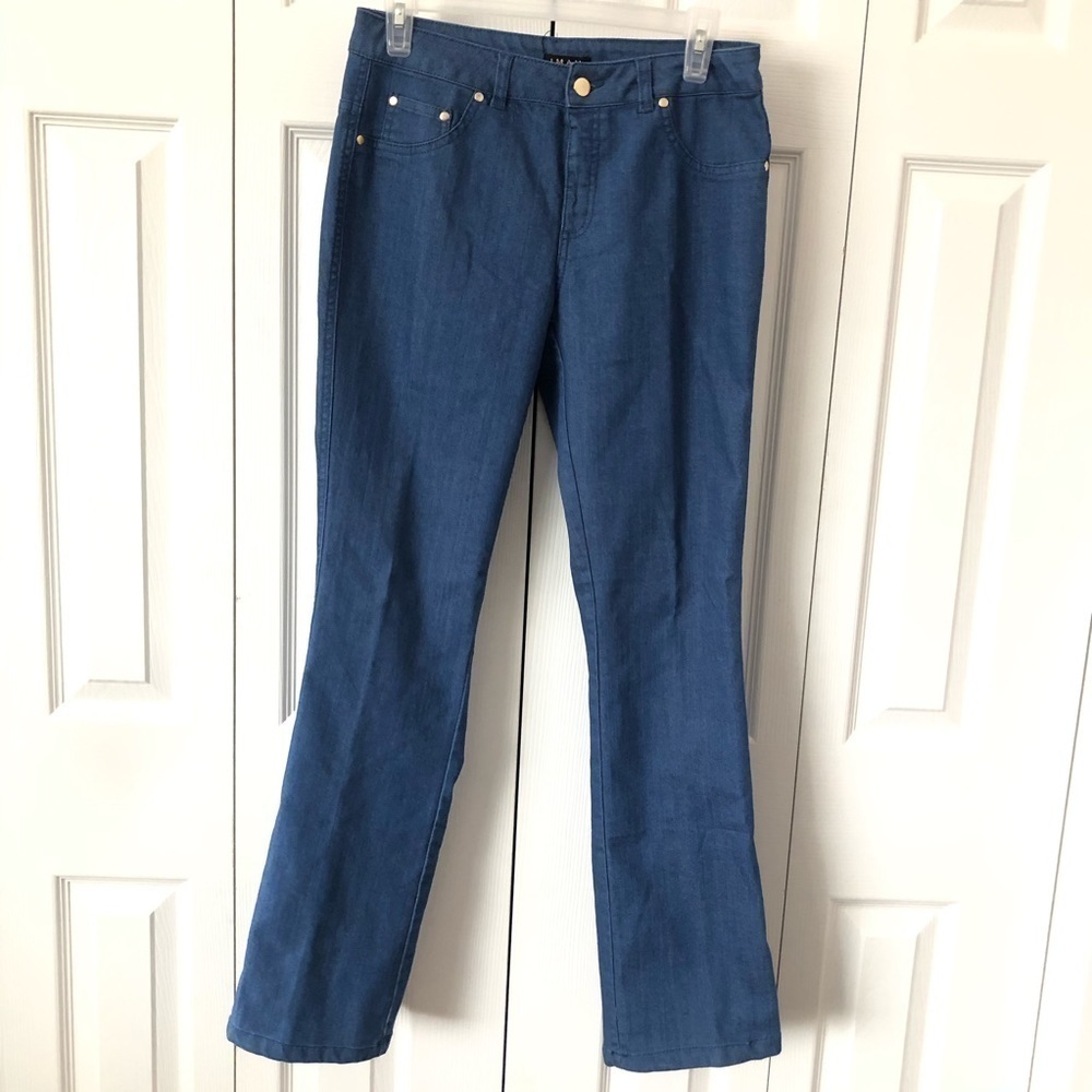 IMAN Denim Pants Three Pocket Pant Gold Logo Studs and Button Size S - Picture 3 of 11
